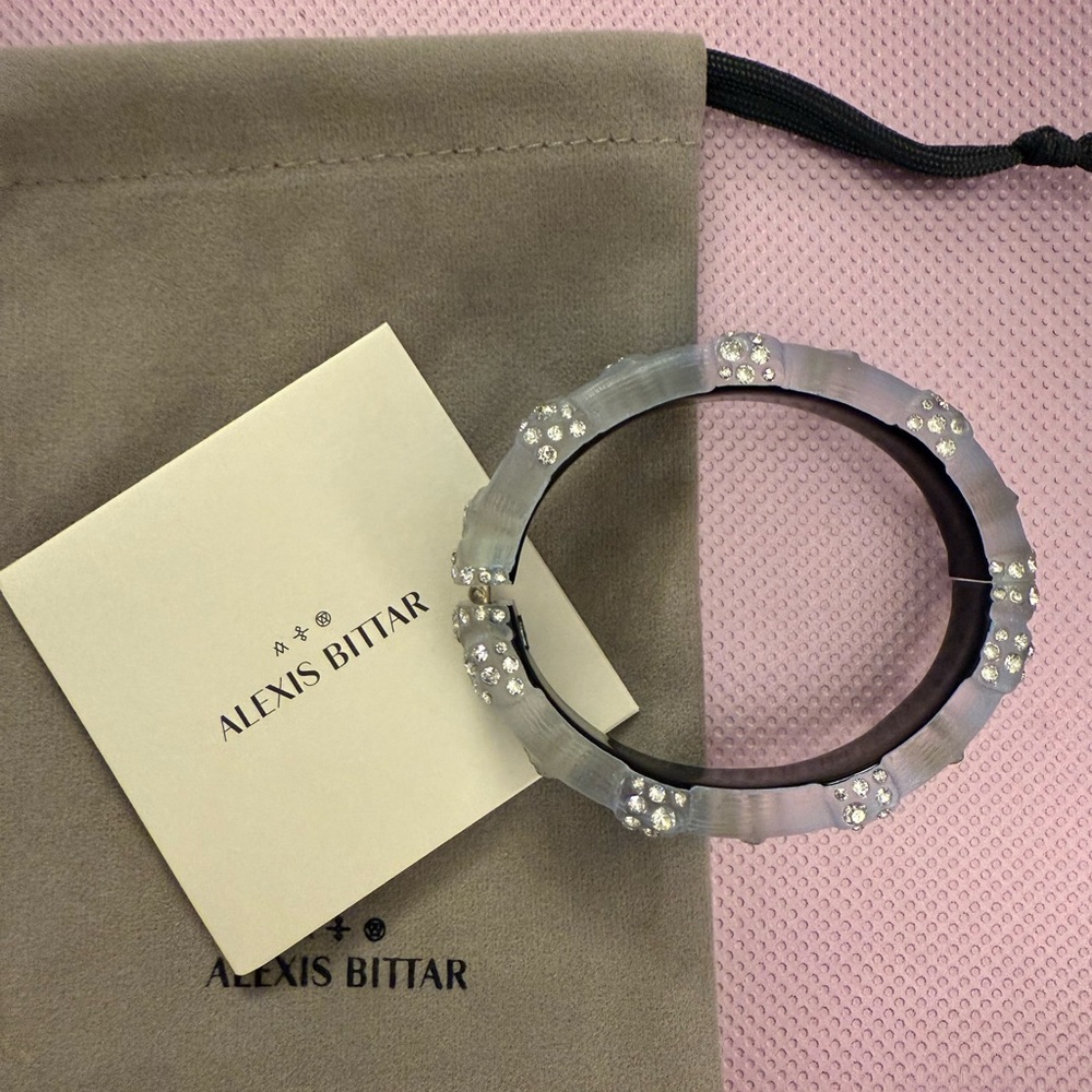 Alexis Bittar Punk Deco Lucite and Crystal Hinged Bangle - Picture 2 of 6